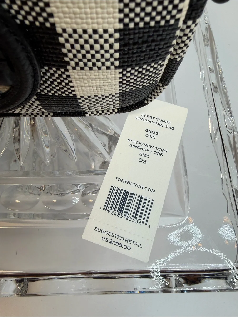 Tory Burch Perry Bombe Gingham Mini Bag Black & White  Crossbody.  NWT